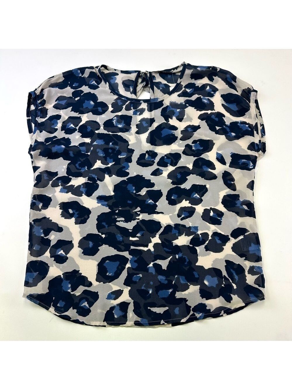 Customade silk leopard top NWT blue cream print sleeveless Medium